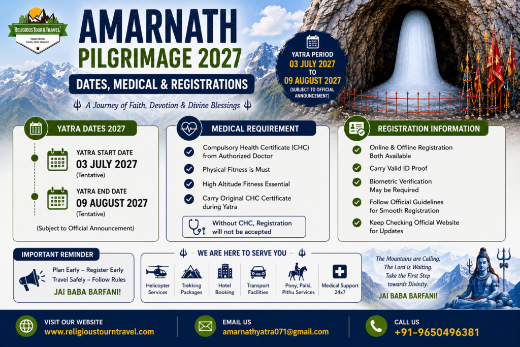 Amarnath Pilgrimage Dates, Medical and Registrations 2027